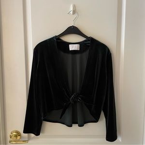 Oak + Fort Cropped Tie Velvet Blouse